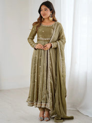 Marvelous Green Sequins Silk Function Wear Gown With Dupatta