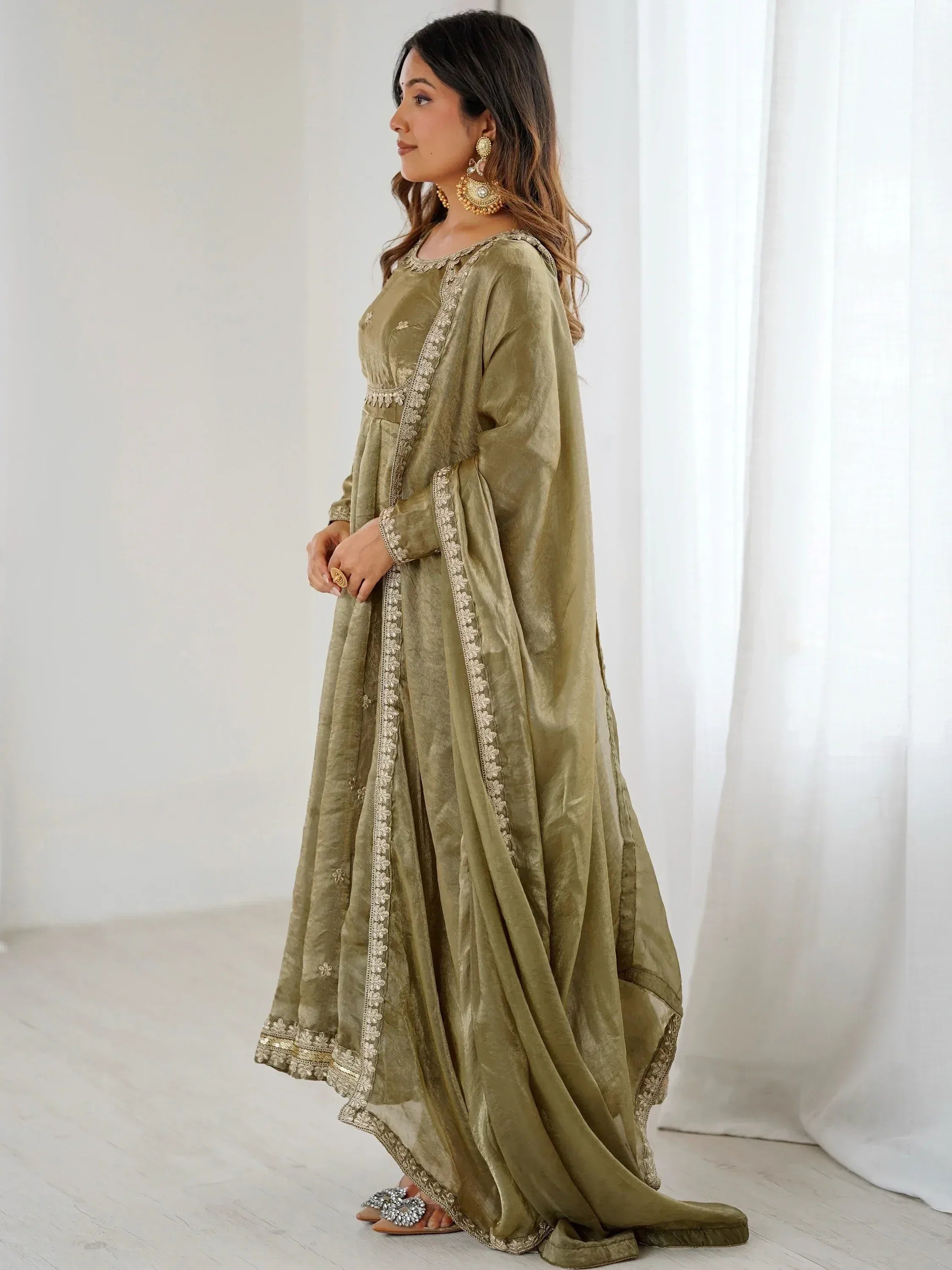 Marvelous Green Sequins Silk Function Wear Gown With Dupatta