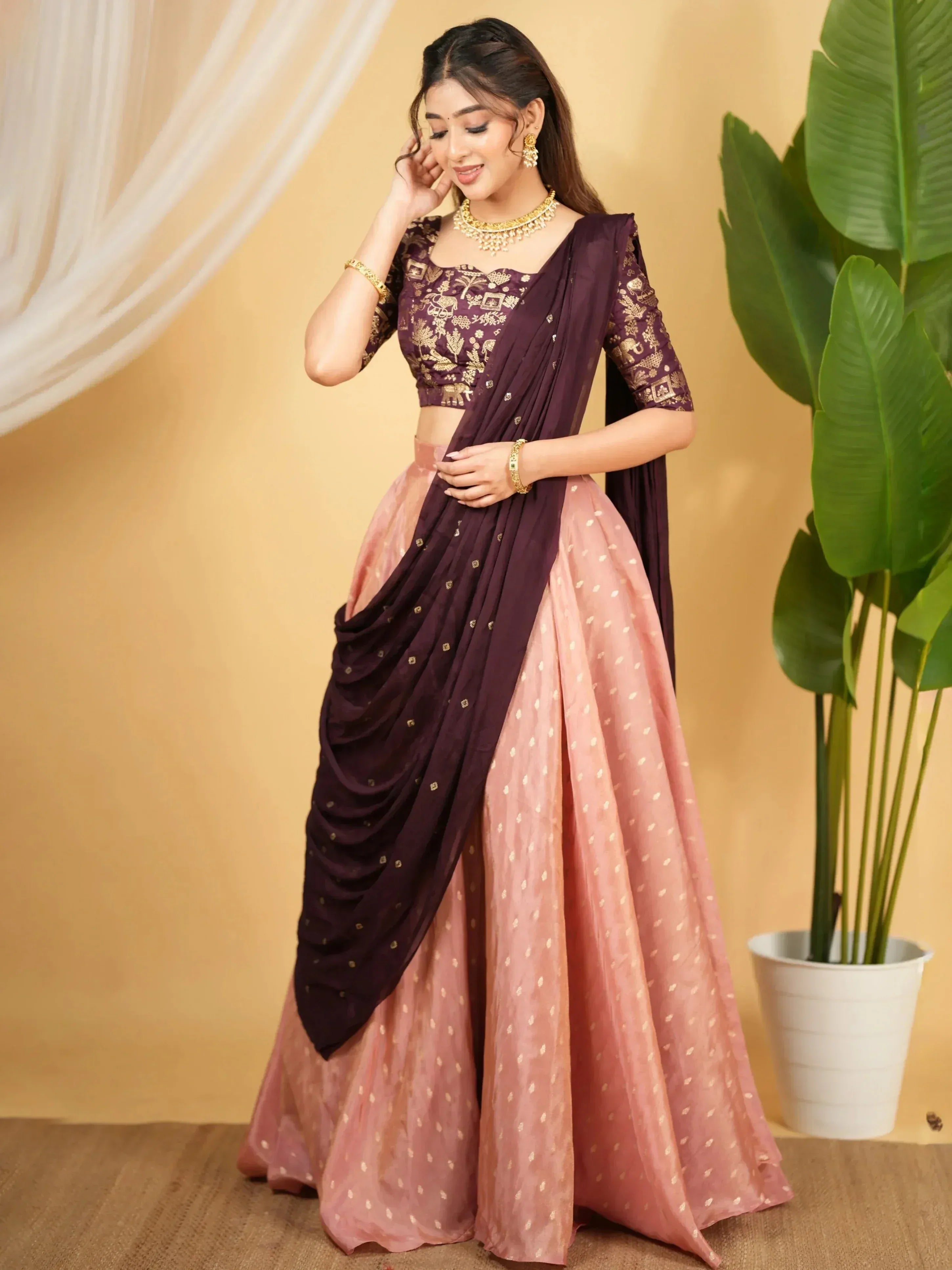 Captivating Pink Zari Embroidery Silk Festive Wear Lehenga Choli