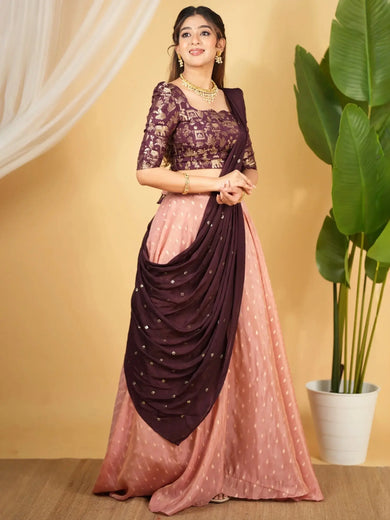 Captivating Pink Zari Embroidery Silk Festive Wear Lehenga Choli