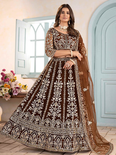 Excellent Brown Sequins Work Function Wear Lehenga Choli