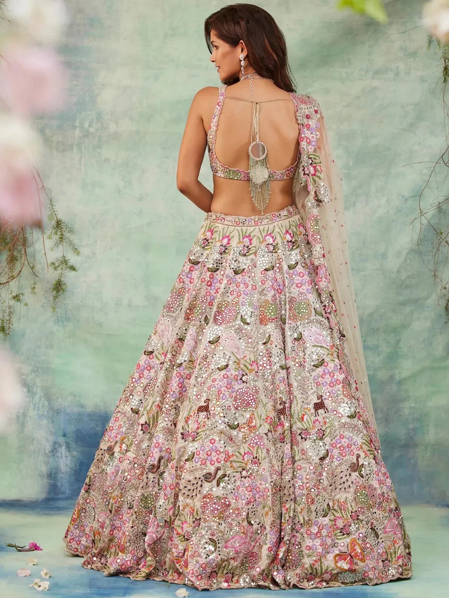Grand Off-White Floral Embroidery Georgette Reception Wear Lehenga Choli