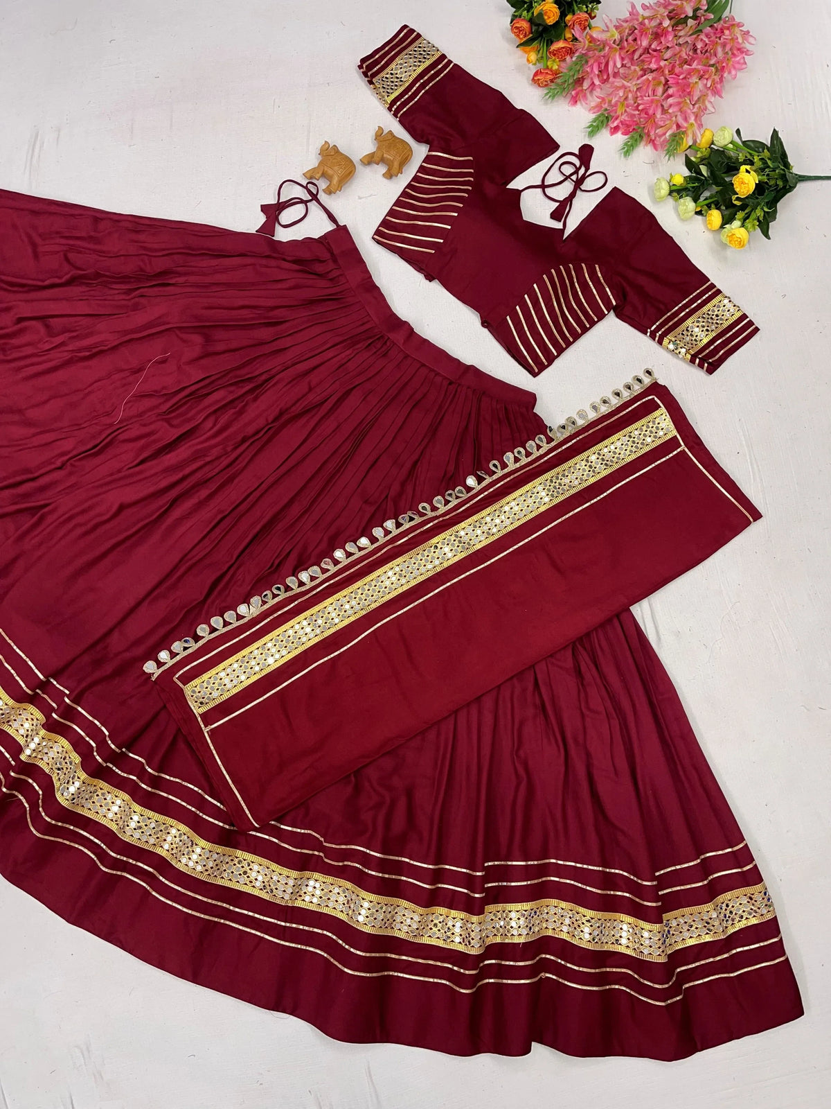 Radiant Maroon Gota Work Cotton Navratri Wear Lehenga Choli With Dupatta