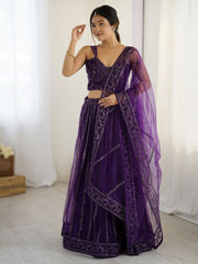 Rich Wine Net Sequins Work Wedding Wear Lehenga Choli With Dupatta