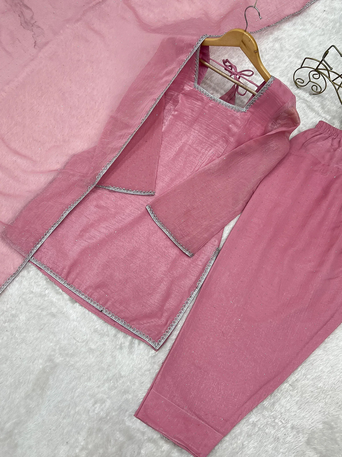 Delightful Pink Lace Border Silk Designer Salwar Suit
