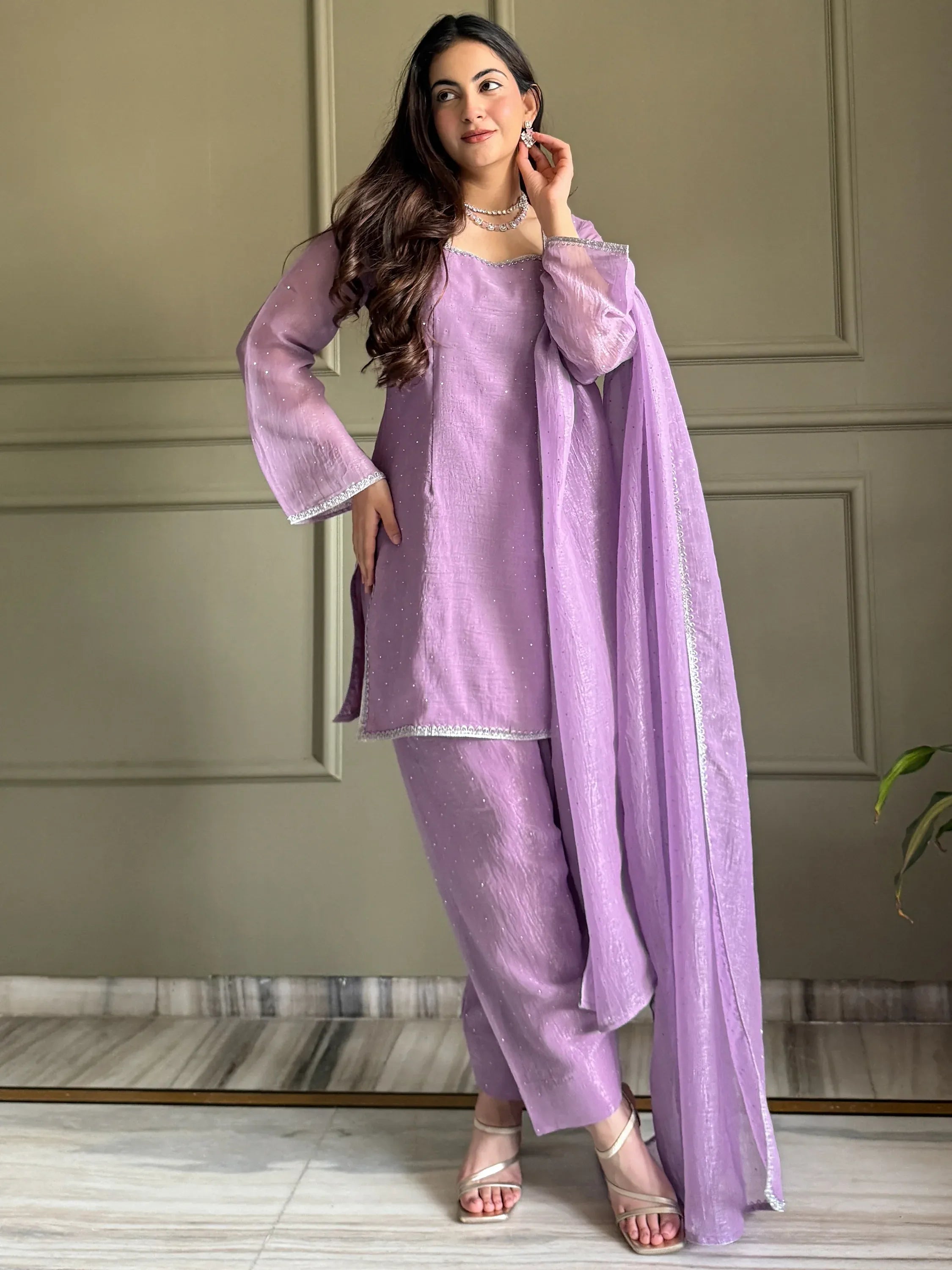 Lovable Lavender Swarovski Work Silk Festive Wear Salwar Suit