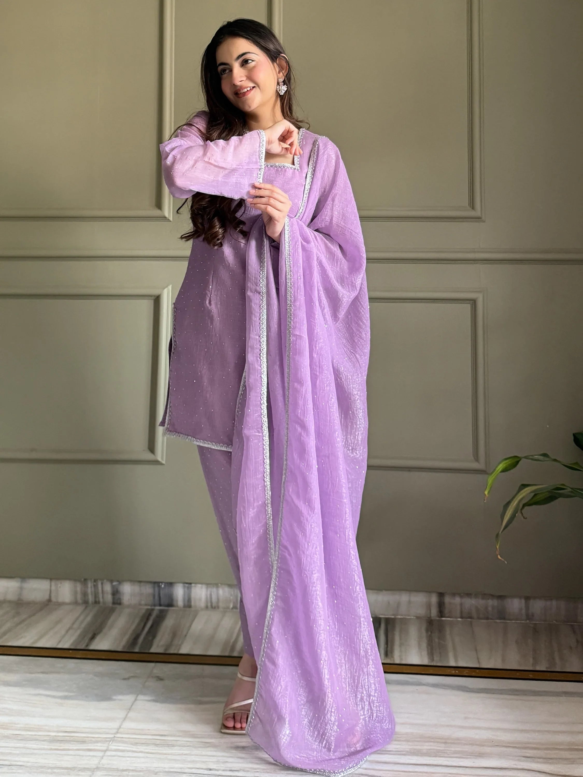 Lovable Lavender Swarovski Work Silk Festive Wear Salwar Suit