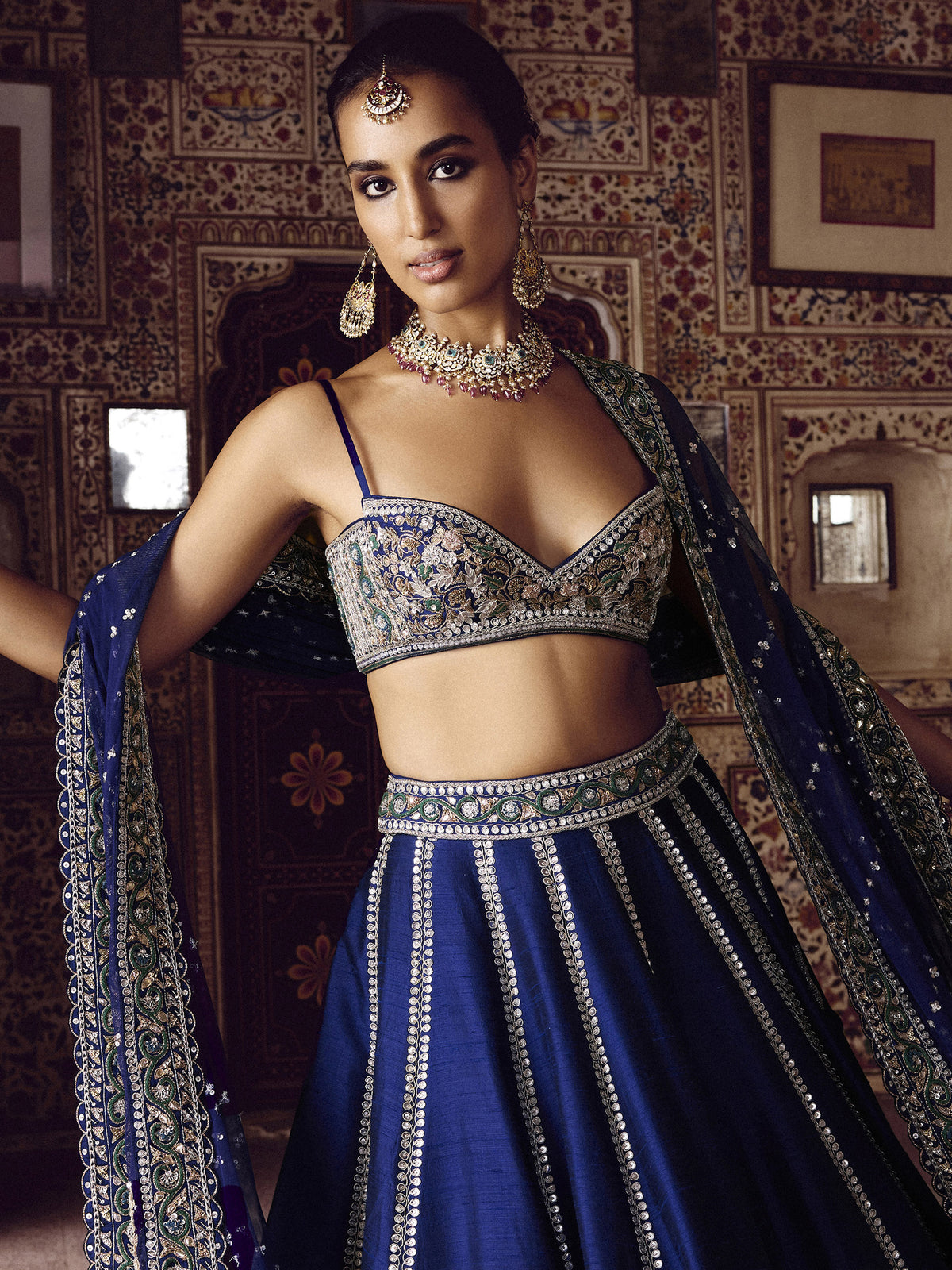 Breathtaking Navy Blue Dori Work Silk Party Wear Lehenga Choli