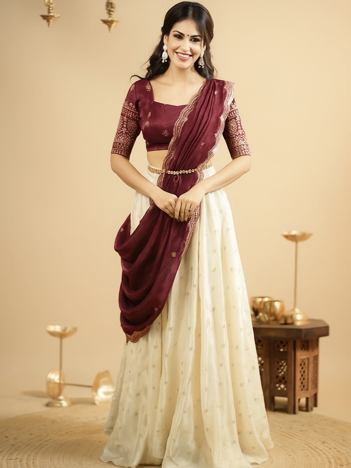 Majestic Off-White Zari Work Silk Festive Wear Lehenga Choli With Dupatta
