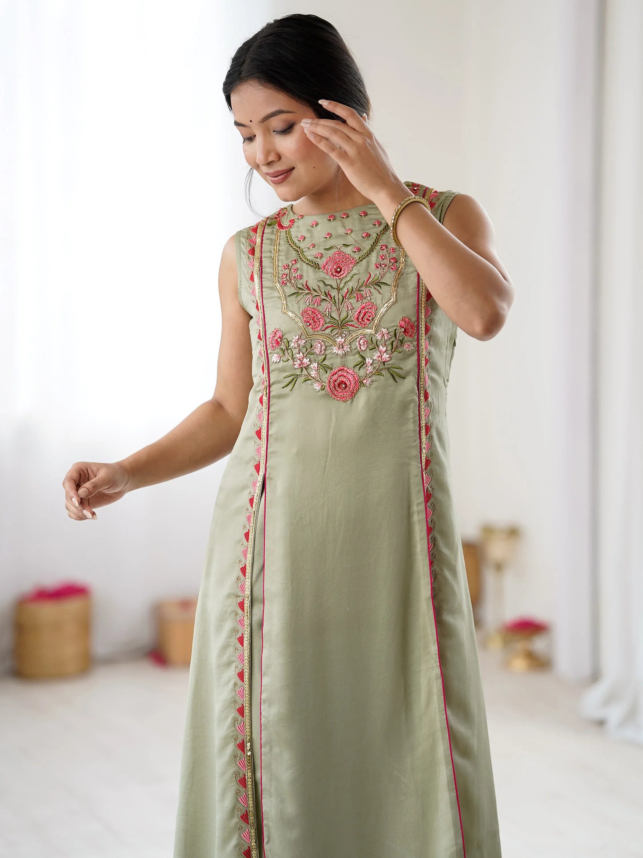 Great Pista Green Embroidered Georgette Traditional Salwar Suit