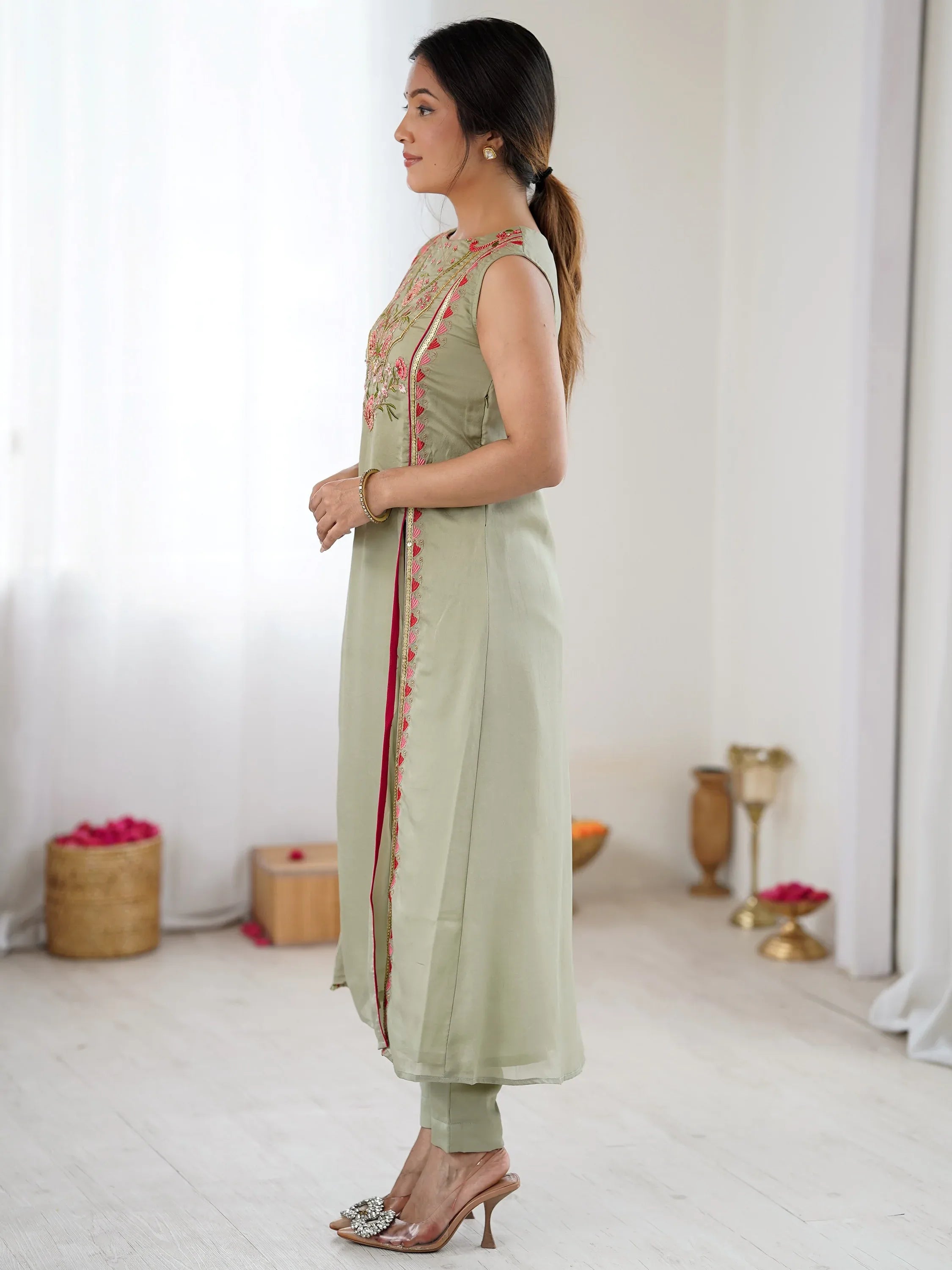 Great Pista Green Embroidered Georgette Traditional Salwar Suit