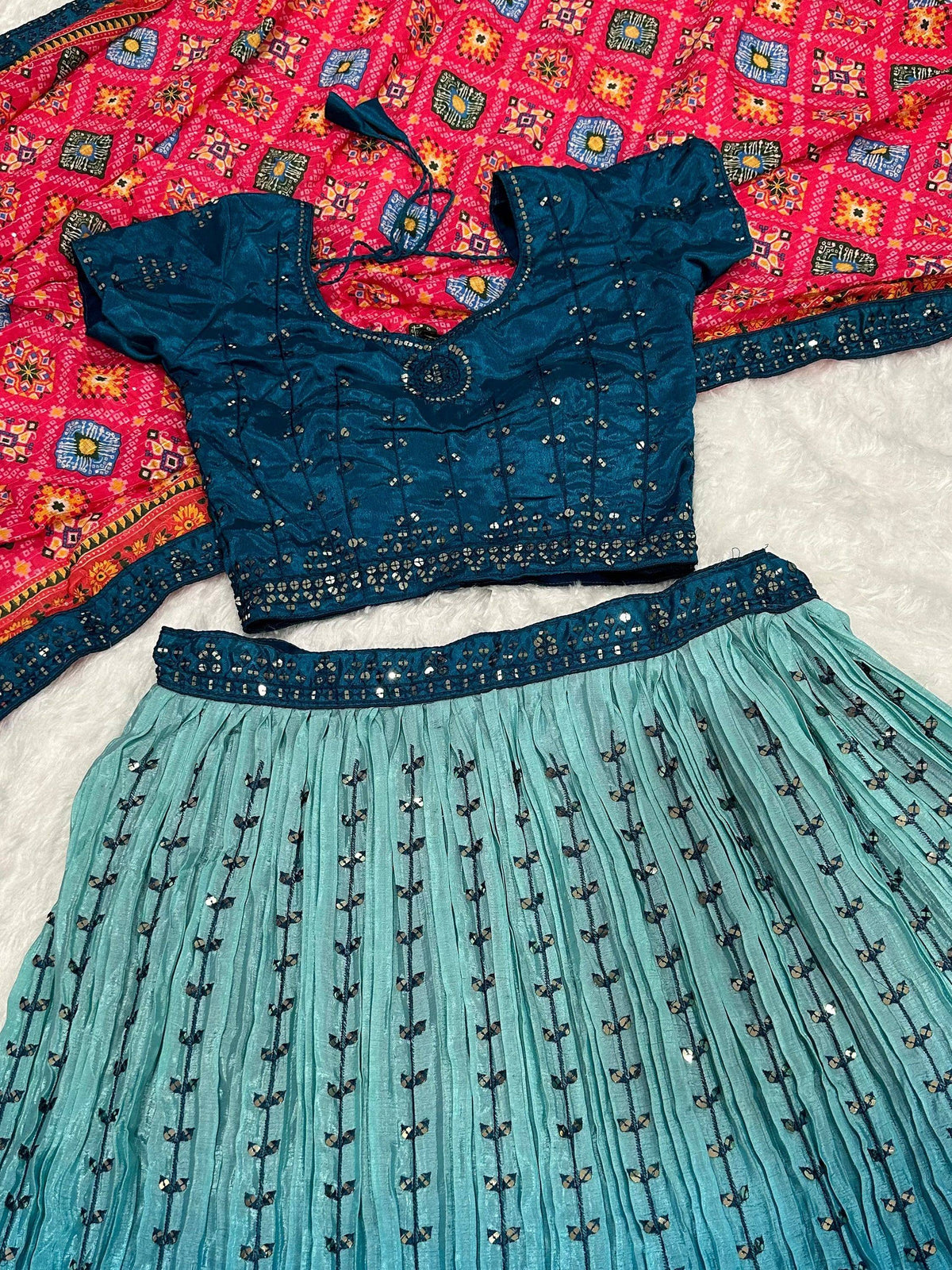 Attractive Blue Sequins Work Silk Function Wear Lehenga Choli With Dupatta