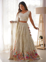 Stunning White Georgette Sequins Embroidered Lehenga Choli