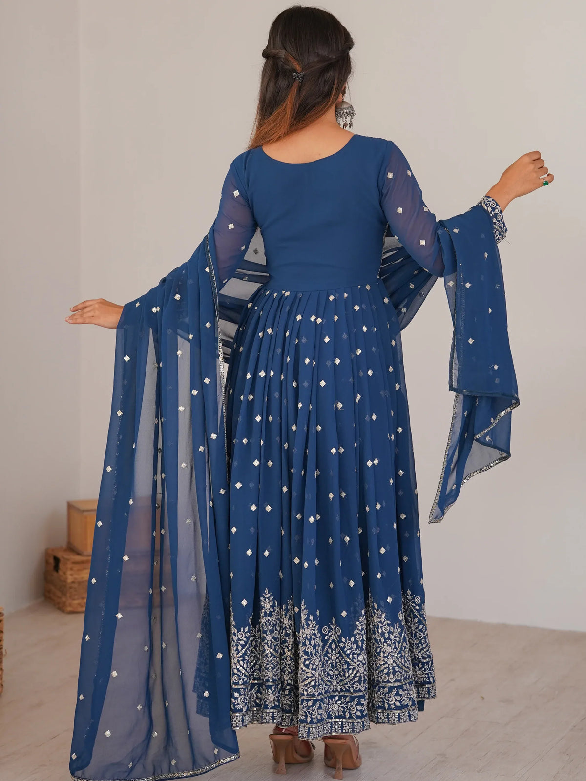 Stunning Teal Blue Embroidered Georgette Event Wear Anarkali Suit