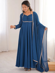 Glamorous Blue Georgette Function Wear Gown With Dupatta