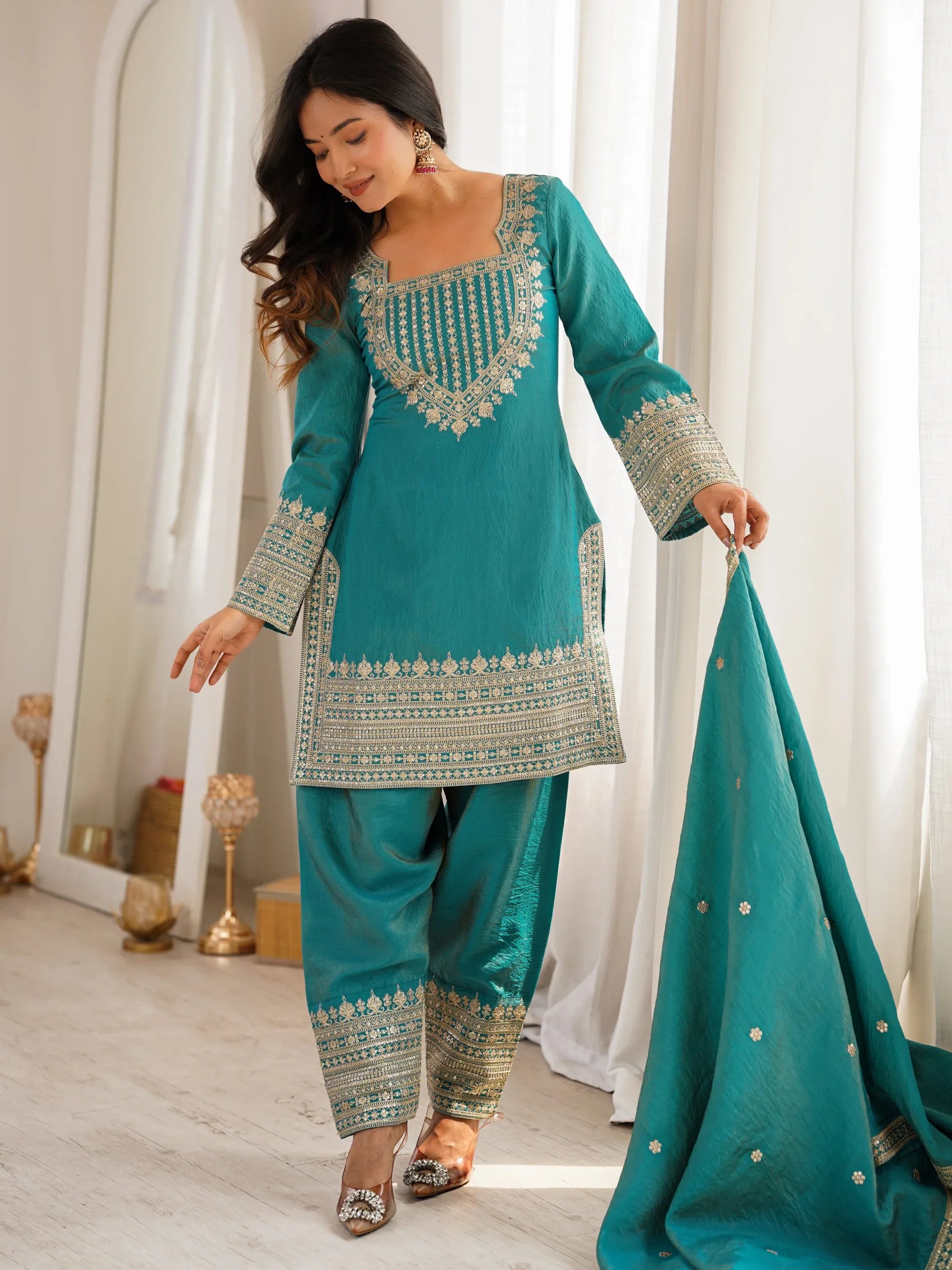 Dazzling Sea Green Dori Embroidered Silk Wedding Wear Salwar Suit