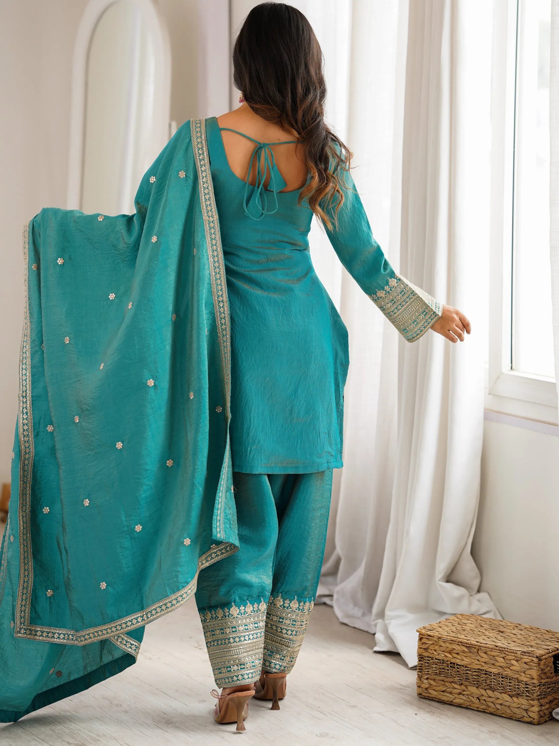 Dazzling Sea Green Dori Embroidered Silk Wedding Wear Salwar Suit
