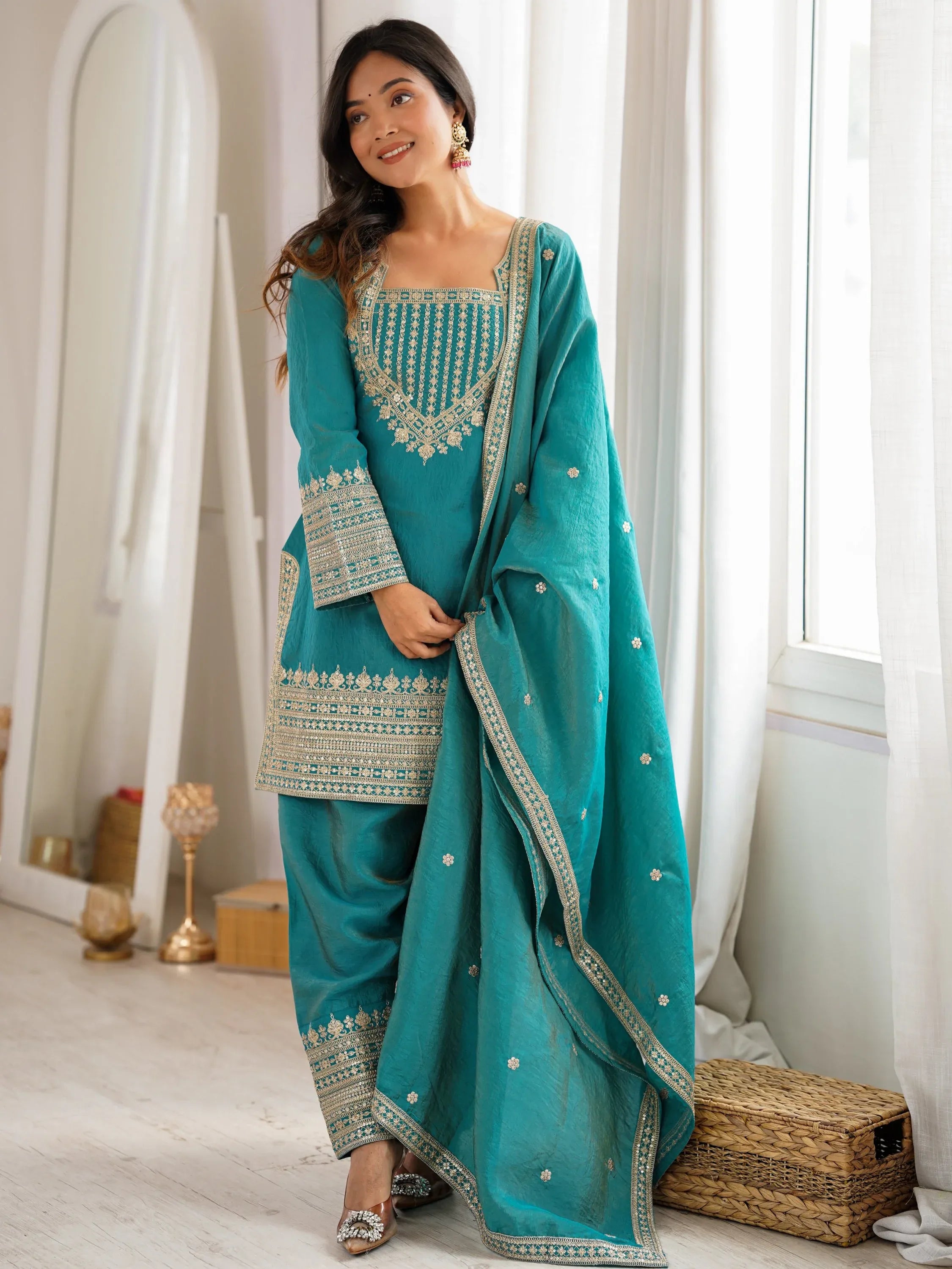Dazzling Sea Green Dori Embroidered Silk Wedding Wear Salwar Suit