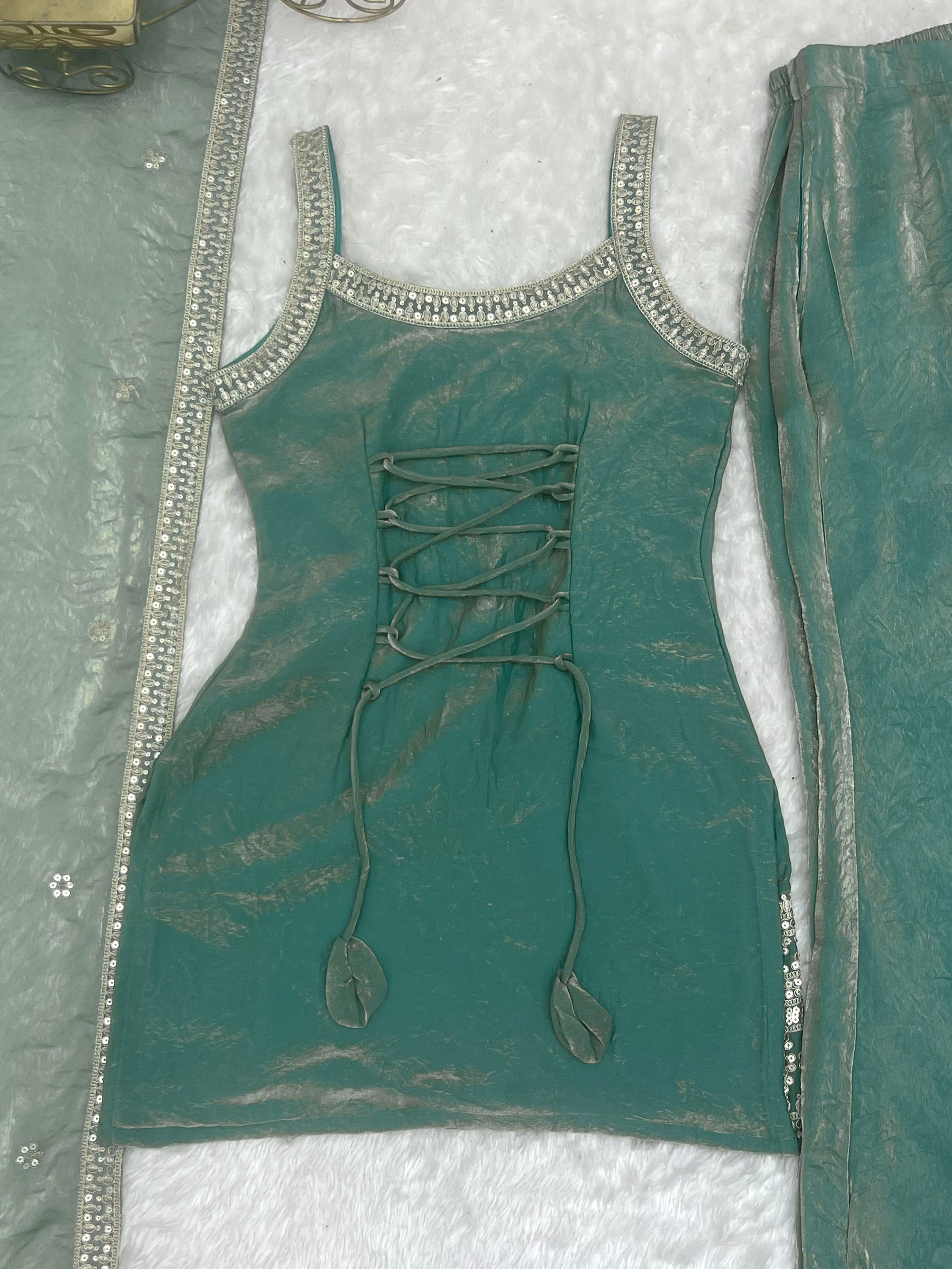 Adorable Sea Green Zari Embroidered Silk Festival Wear Palazzo Suit