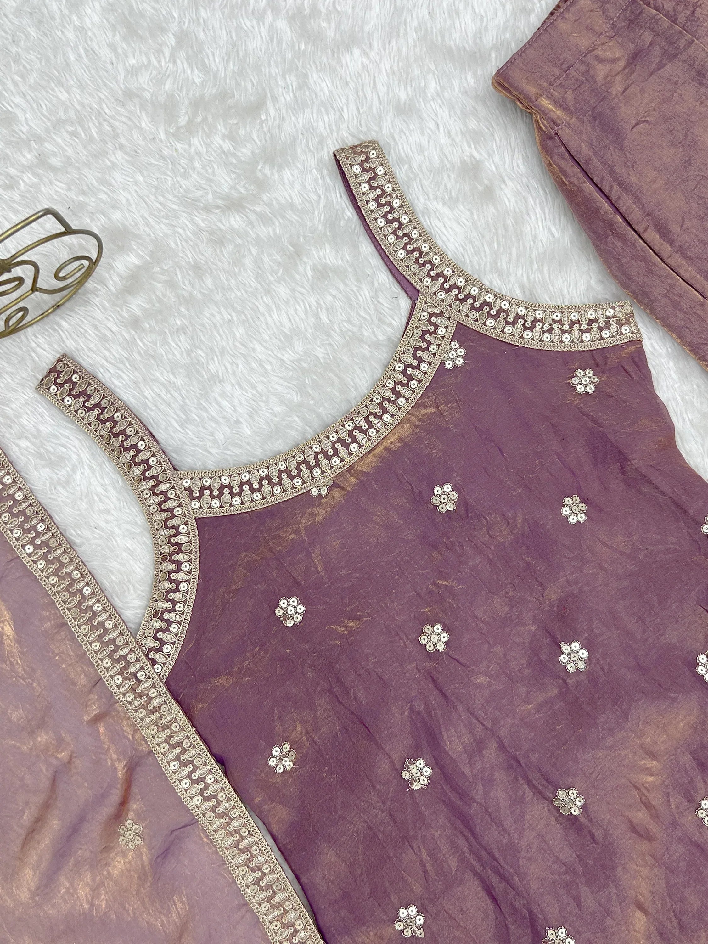 Captivating Purple Zari Embroidered Silk Function Wear Palazzo Suit