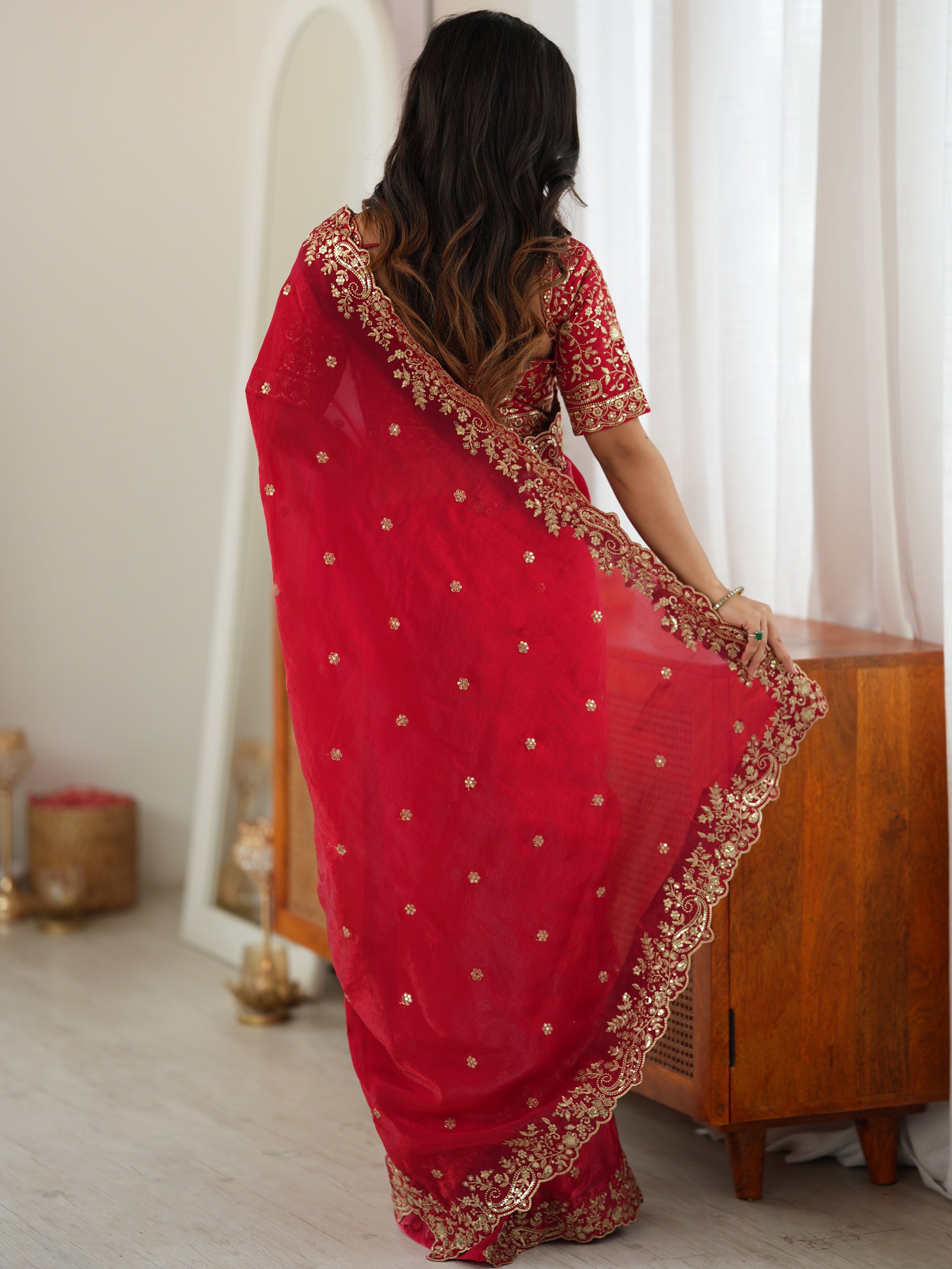 Gorgeous Red Embroidered Silk Marriage Wear Saree With Blouse