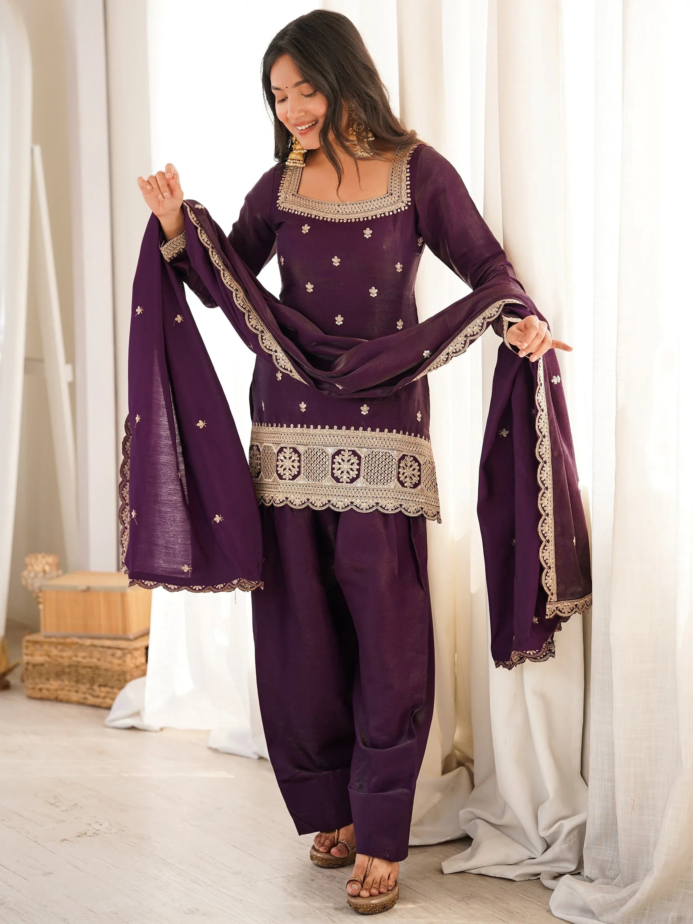 Stunning Purple Dori Embroidered Silk Marriage Wear Salwar Suit
