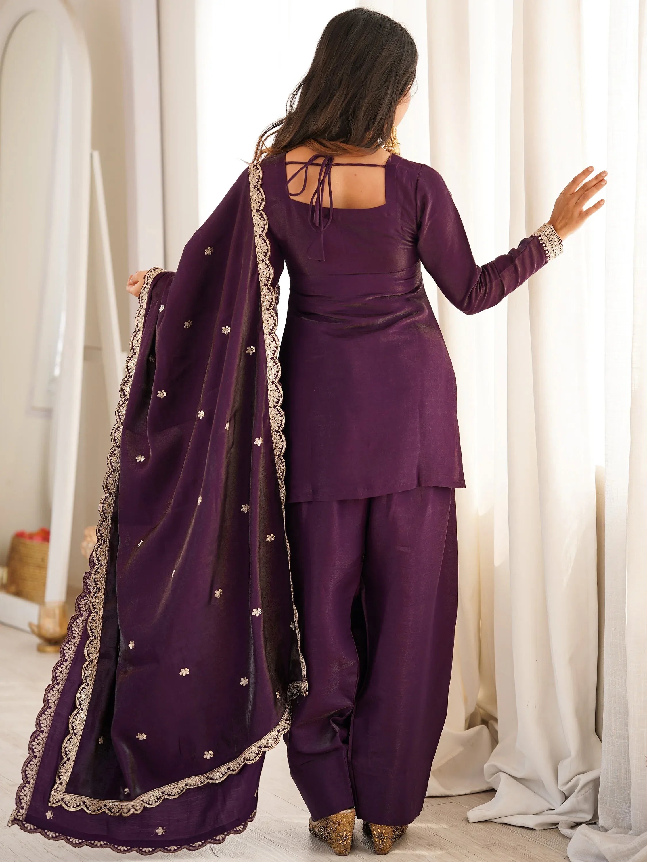 Stunning Purple Dori Embroidered Silk Marriage Wear Salwar Suit
