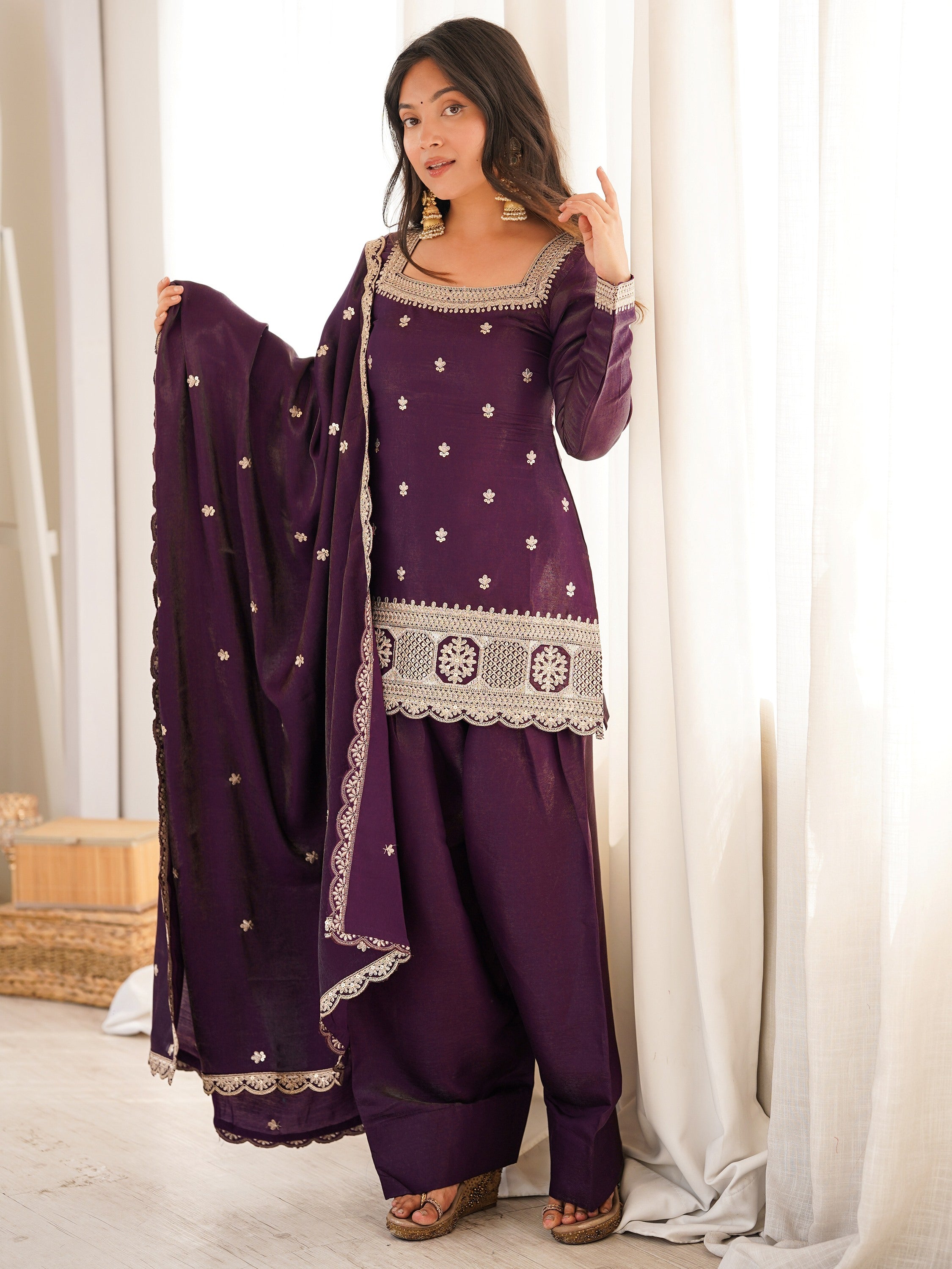 Stunning Purple Dori Embroidered Silk Marriage Wear Salwar Suit