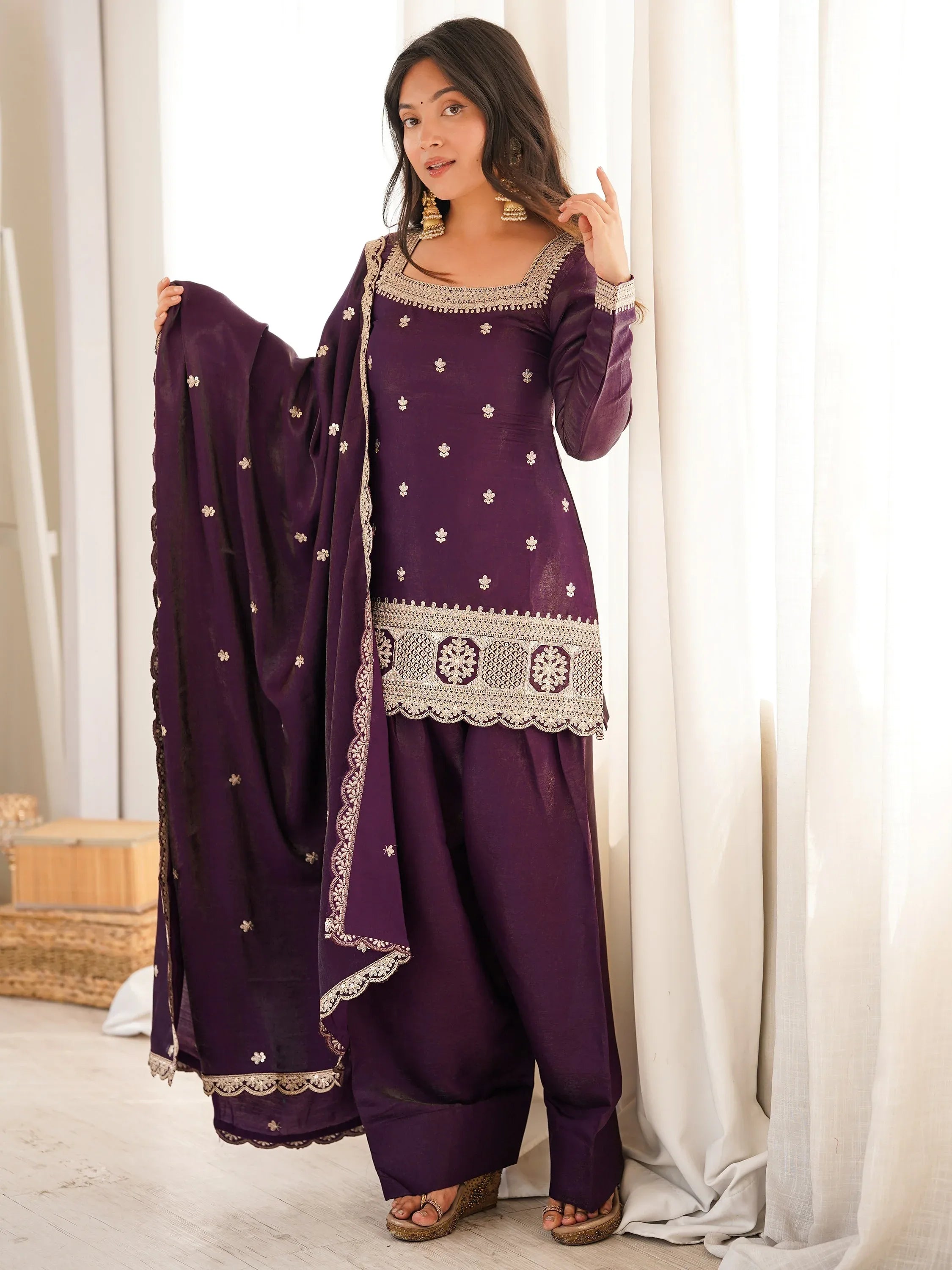 Stunning Purple Dori Embroidered Silk Marriage Wear Salwar Suit