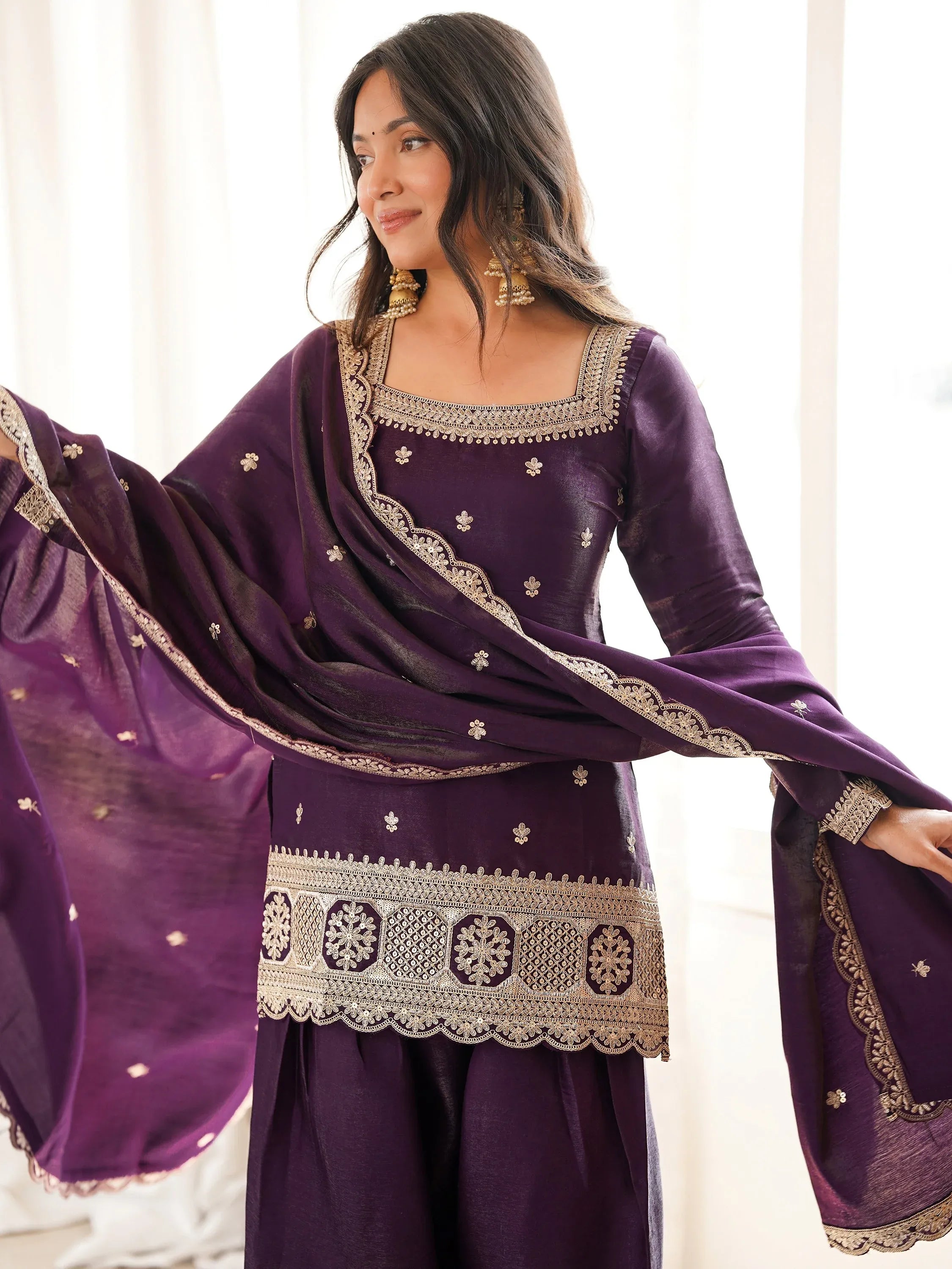 Stunning Purple Dori Embroidered Silk Marriage Wear Salwar Suit