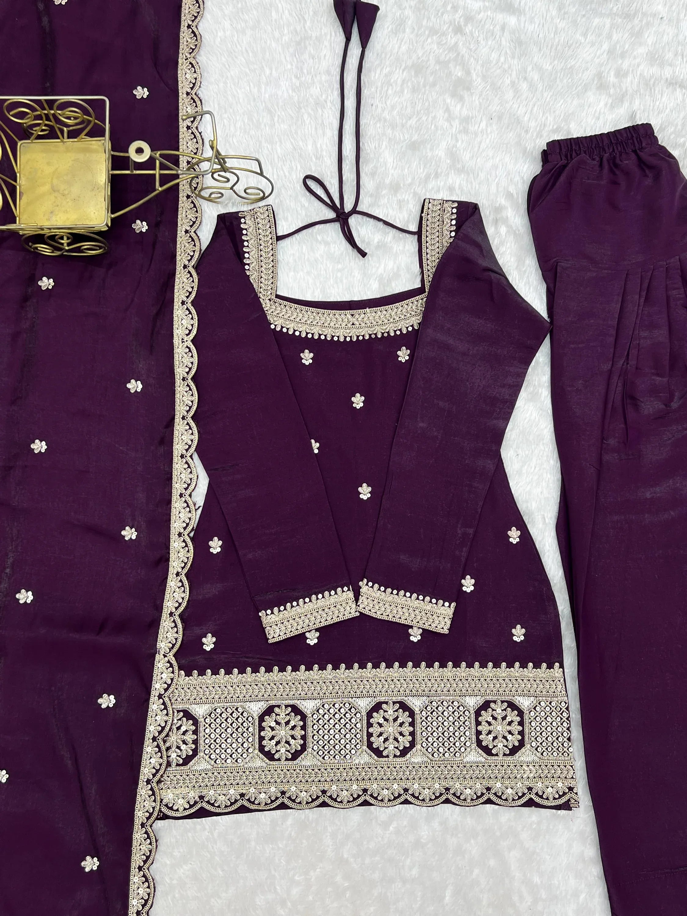 Stunning Purple Dori Embroidered Silk Marriage Wear Salwar Suit