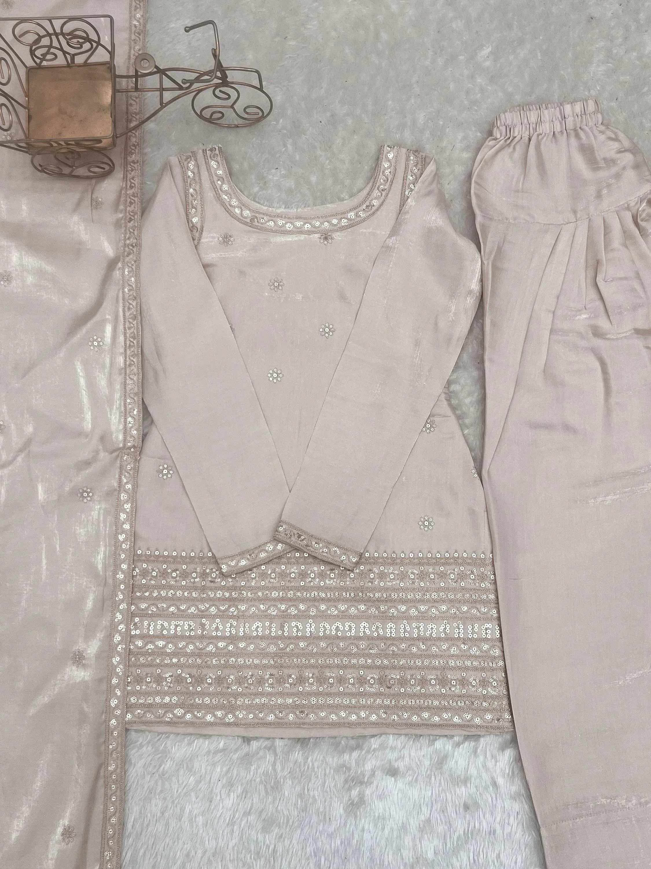 Awesome Off-White Zari Embroidery Silk Festive Wear Salwar Suit
