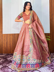 Elegant Rust Silk Sequins Embroidered Lehenga Choli With Dupatta
