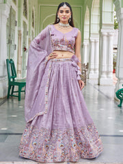 Gorgeous Lavender Embroidered Crushed Wedding Wear Lehenga Choli