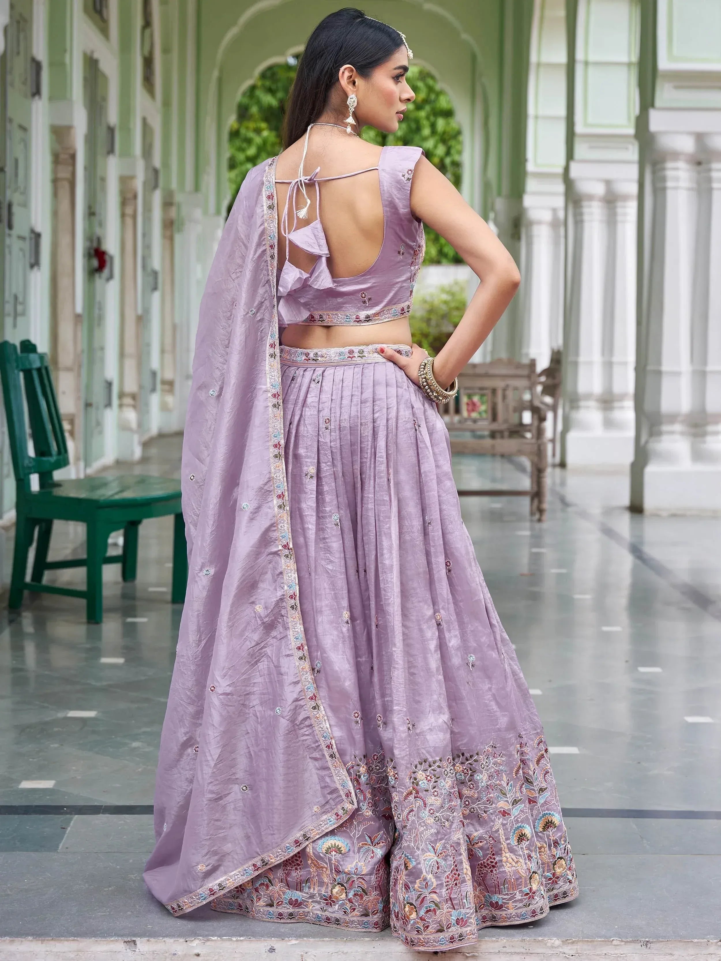 Gorgeous Lavender Embroidered Crushed Wedding Wear Lehenga Choli