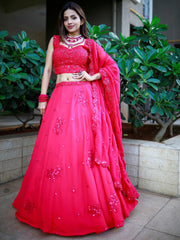 Beautiful Pink Sequins Georgette Wedding Lehenga Choli With Dupatta