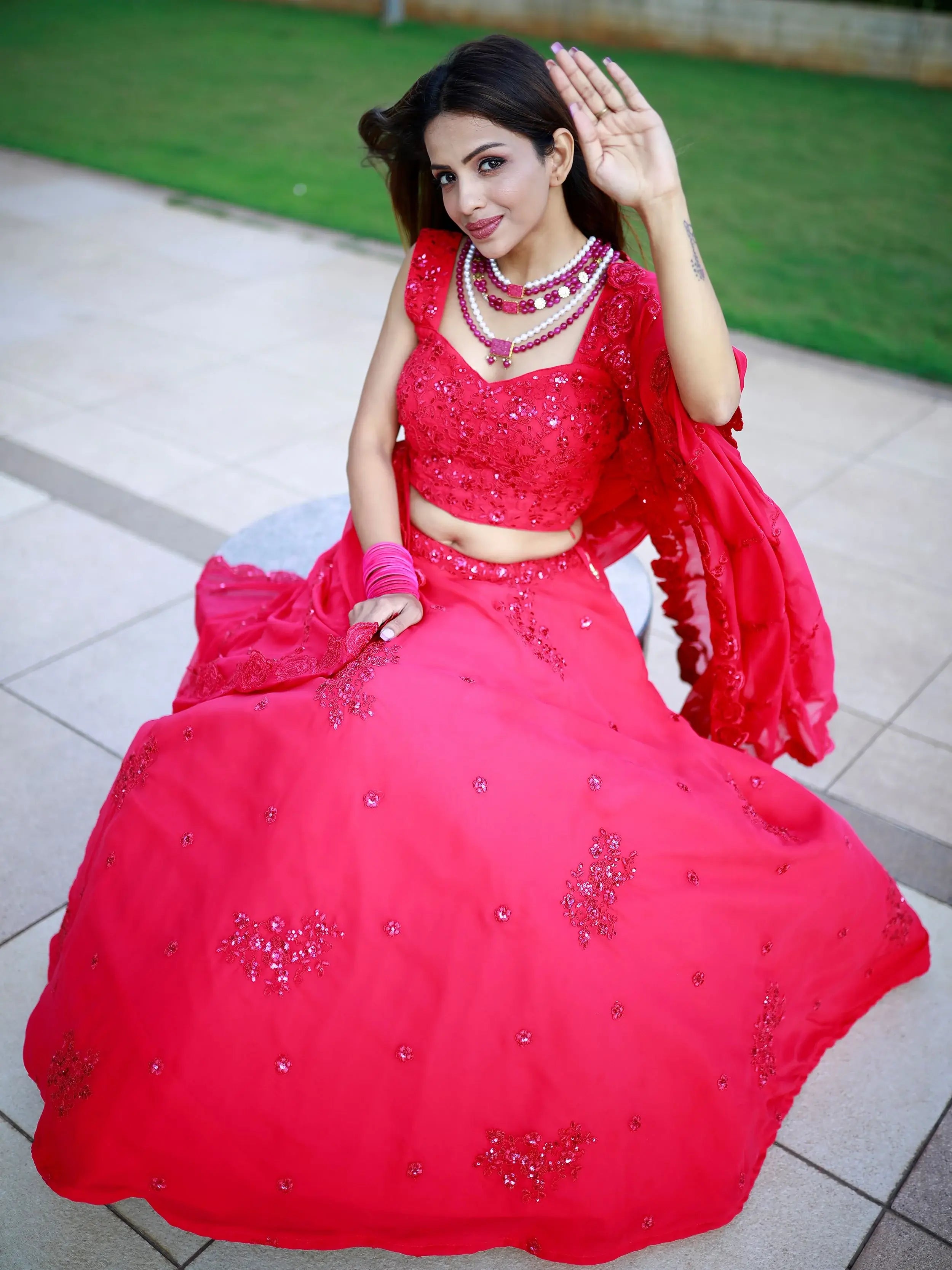 Beautiful Pink Sequins Georgette Wedding Lehenga Choli With Dupatta