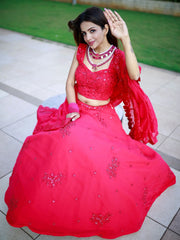 Beautiful Pink Sequins Georgette Wedding Lehenga Choli With Dupatta