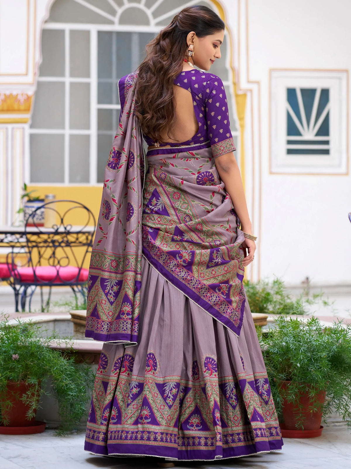 Dazzling Purple Lace Work Silk Function Wear Lehenga With Blouse