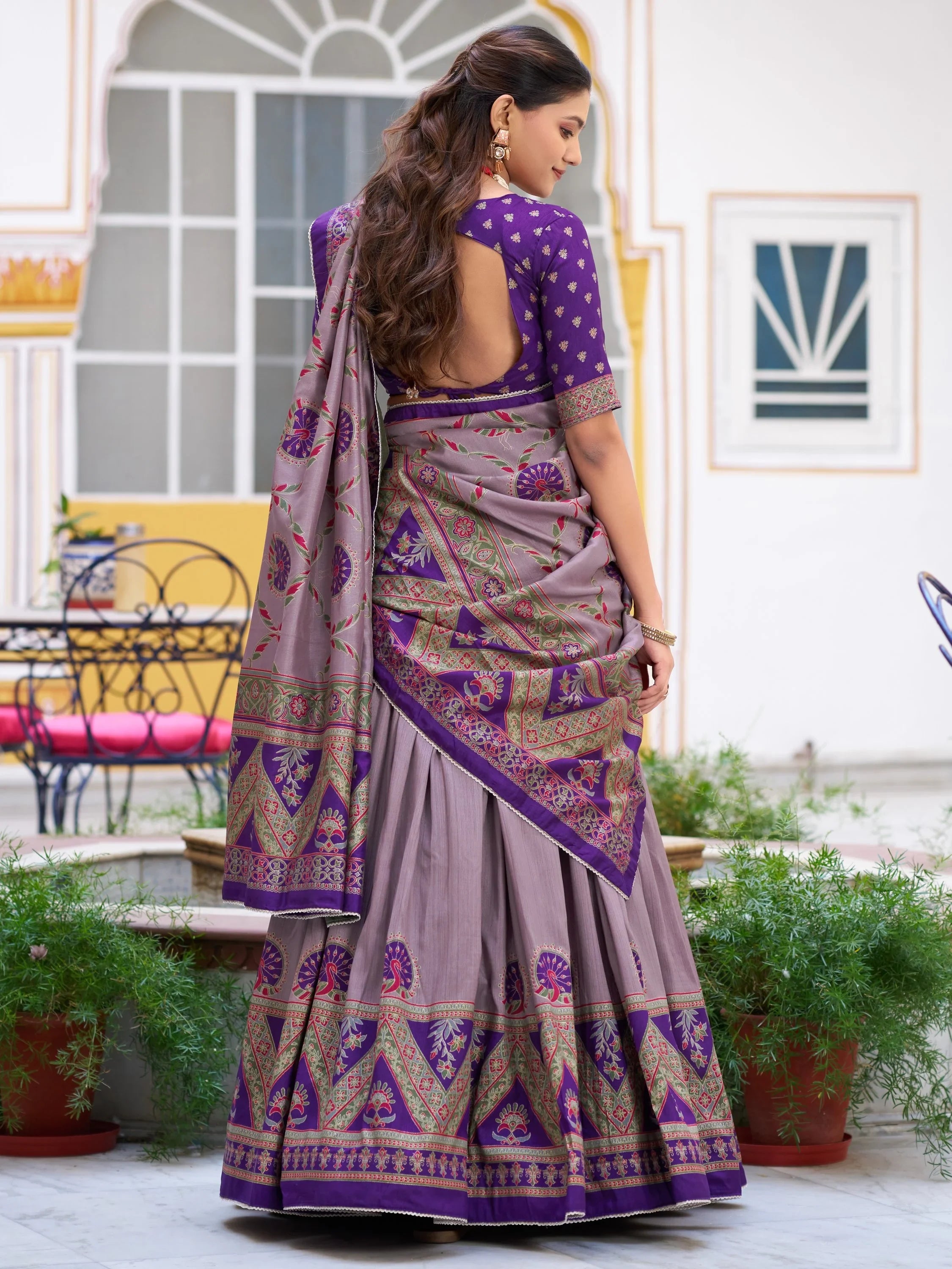 Dazzling Purple Lace Work Silk Function Wear Lehenga With Blouse