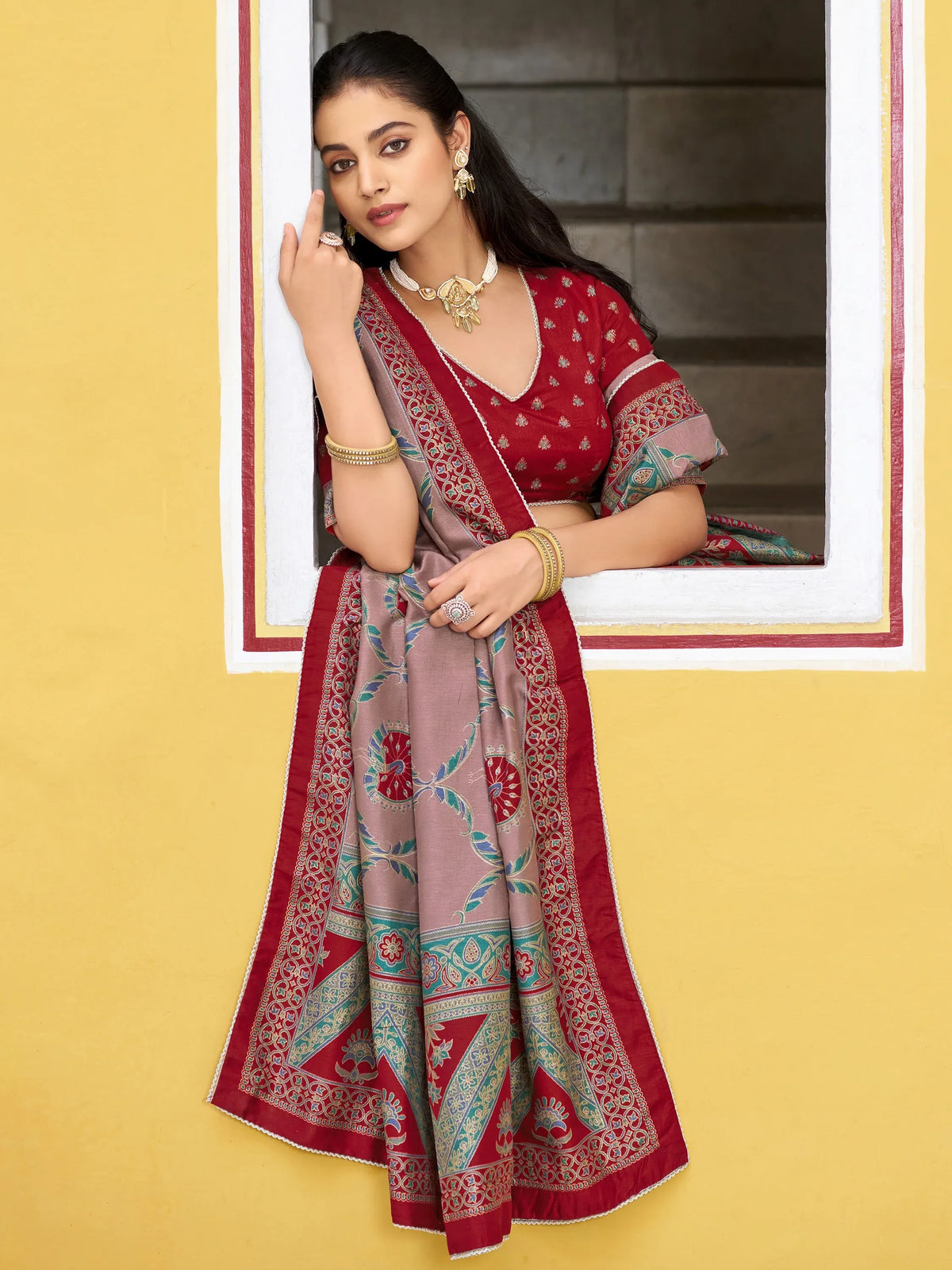 Spectacular Maroon Digital Printed Silk Marriage Wear Lehenga With Choli