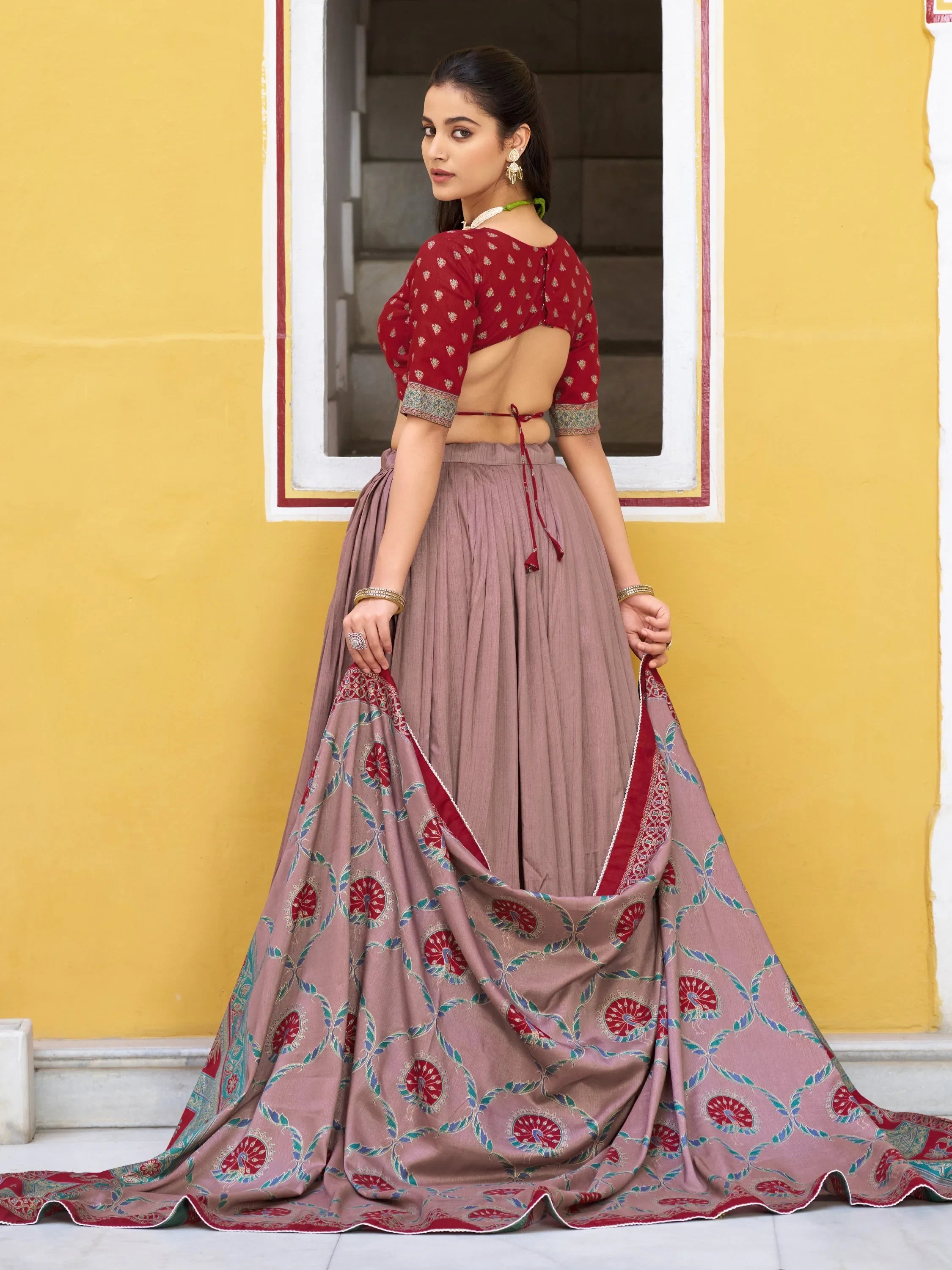 Spectacular Maroon Digital Printed Silk Marriage Wear Lehenga With Choli