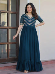Precious Rama Blue Georgette Embroidered Traditional Gown