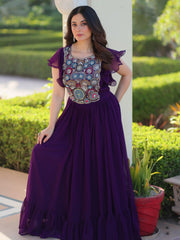 Dazzling Purple Georgette Sequins Embroidered Festival Wear Gown