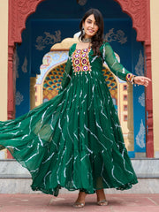 Timeless Green Georgette Leheriya Print Navratri Wear Gown