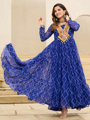Adorable Blue Georgette Kutchi Work Navratri Wear Gown
