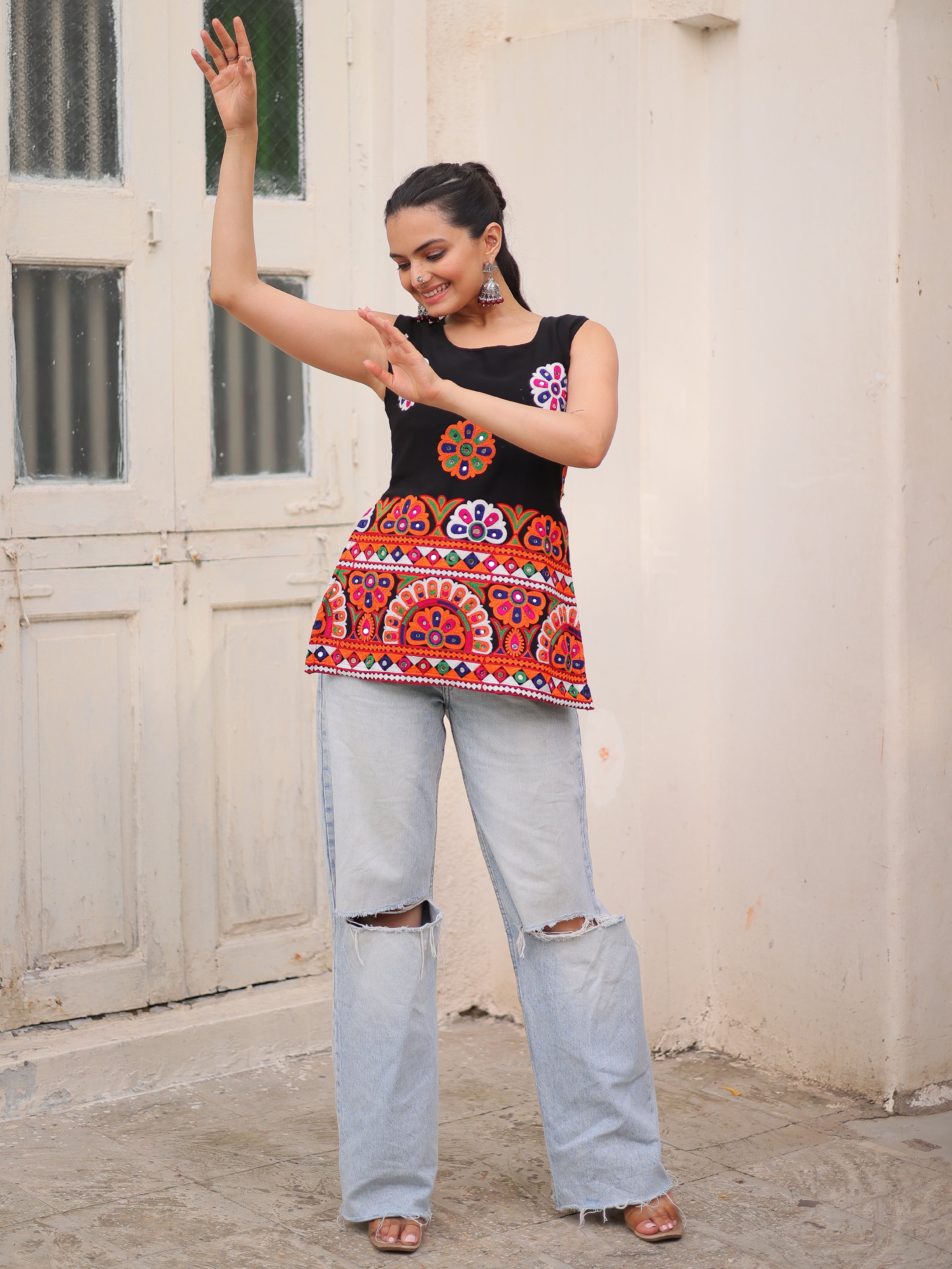 Super Black Kutchi Work Georgette Navratri Special Top