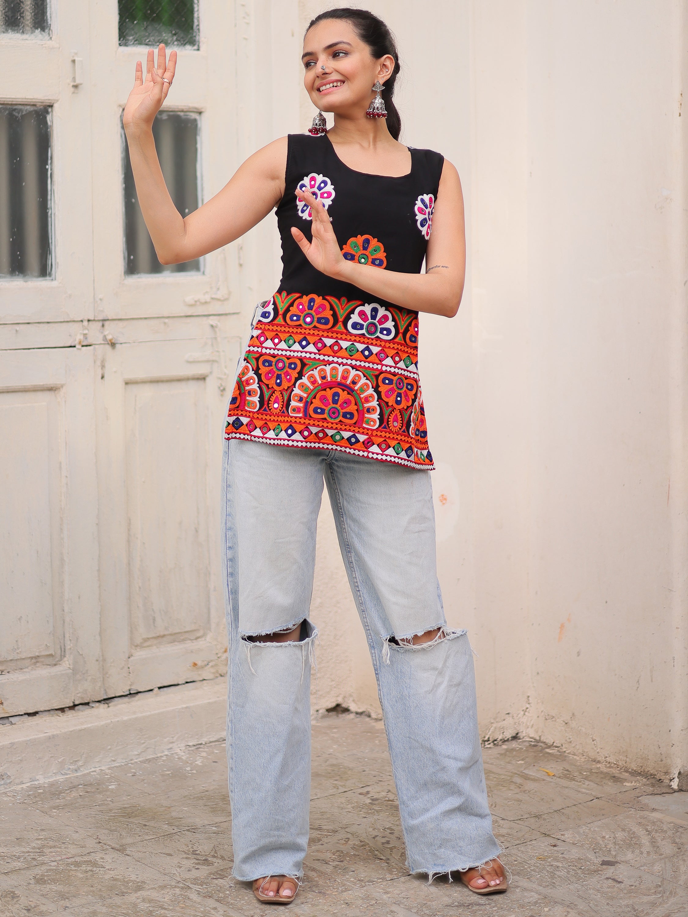 Super Black Kutchi Work Georgette Navratri Special Top