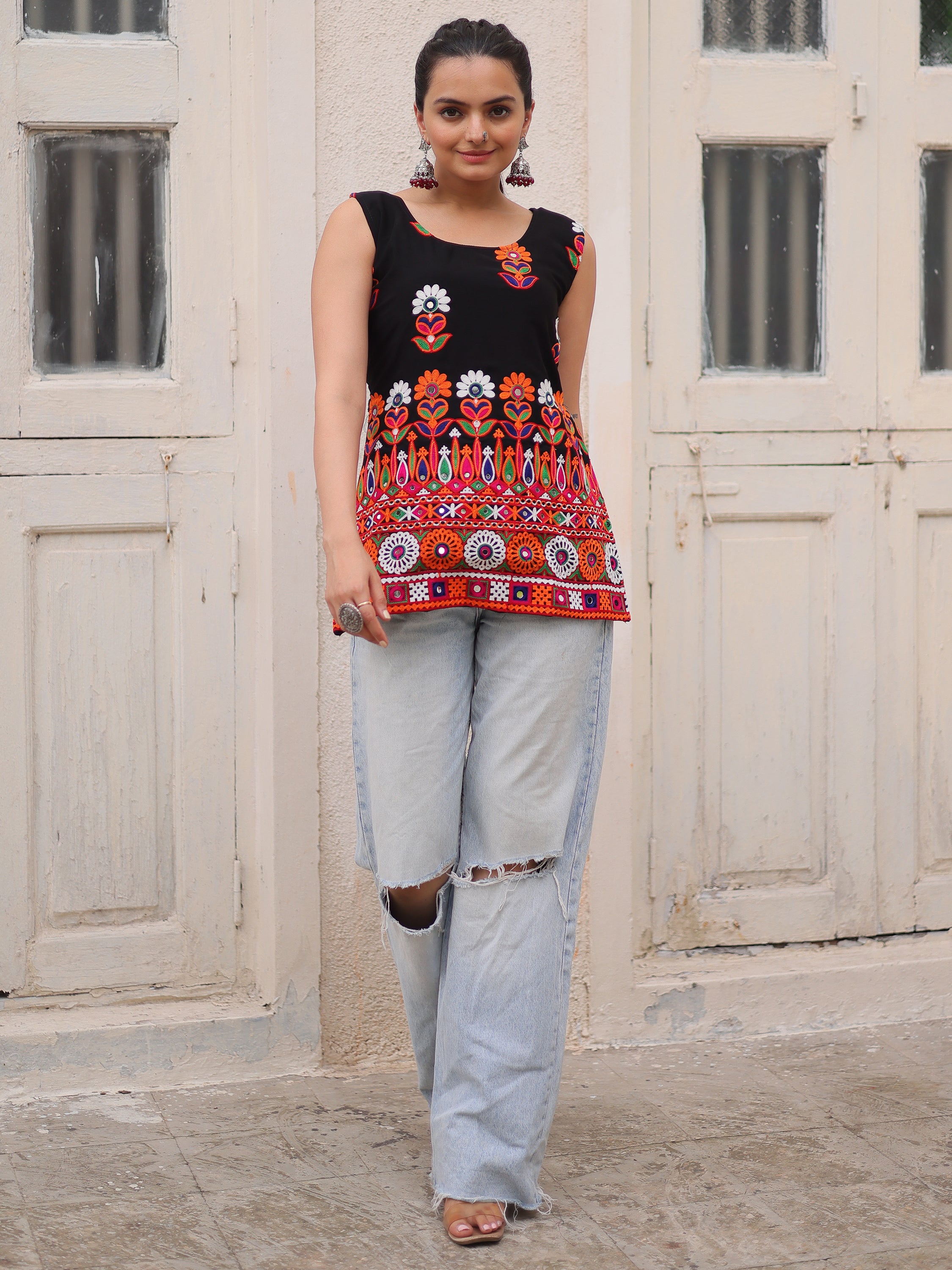Classic Black Gamthi Work Georgette Navratri Special Top