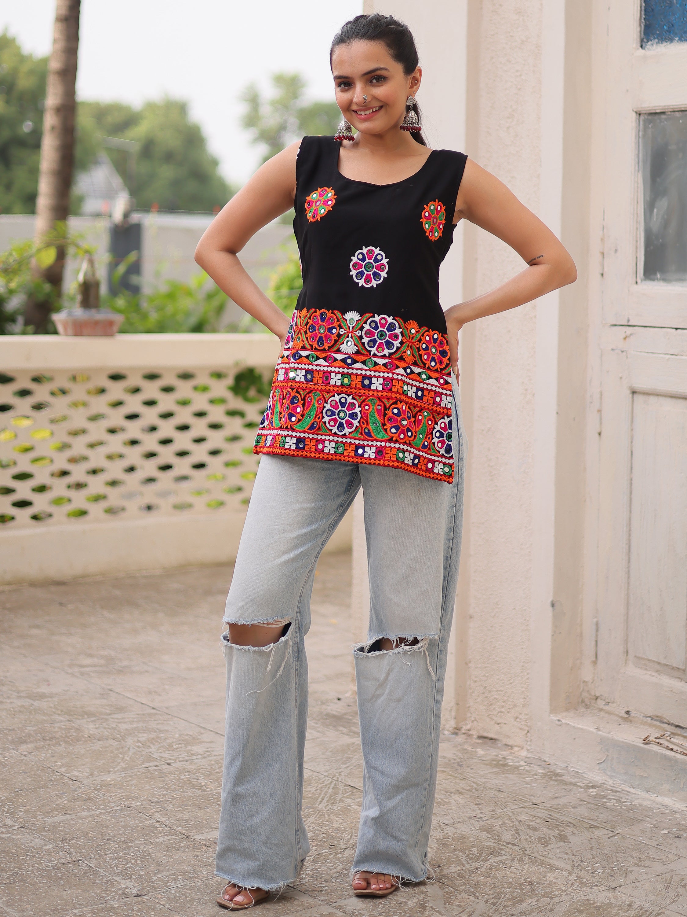 Alluring Black Kutchi Work Georgette Navratri Special Top